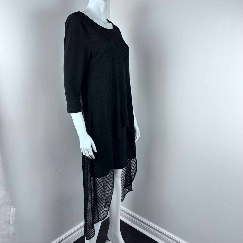 Simon Chang Black Mesh High-Low Dress Medium with Three-Quarter Sleeves - Picture 5 of 10